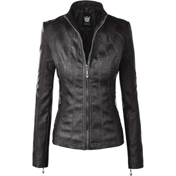 Lock & Love Jackets & Blazers - Lock & Love Womens Black Faux Leather Moto Jacket Quilted Stitch Design M, NWOT